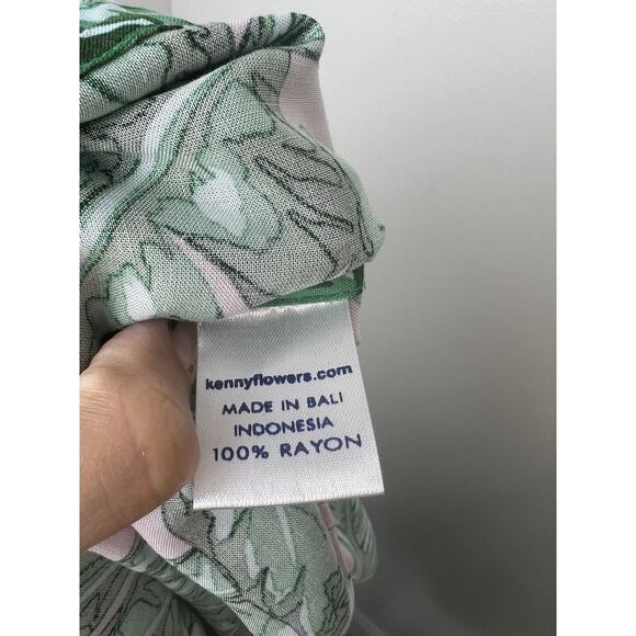 Kenny Flowers Beverly Hills Kimono Coverup Size S Leaf Print Green Pink Tie Swim - Picture 11 of 12